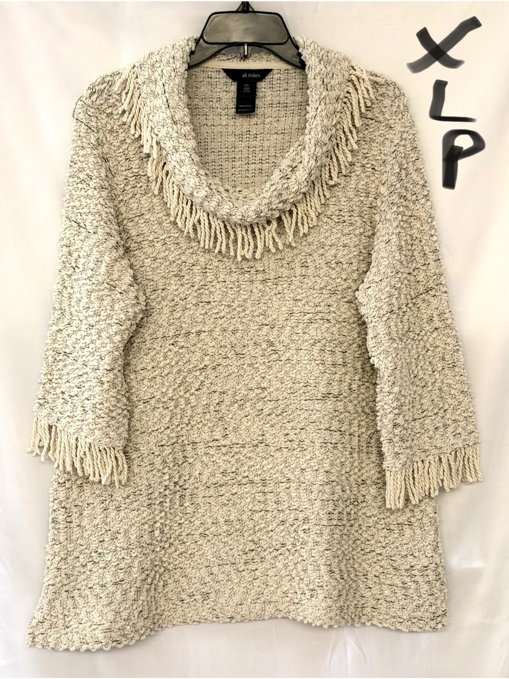 Ali Miles Cream Fringe Cowl Tunic Sweater